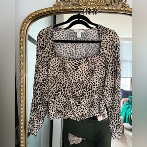 H&M Leopard Print Blouse - Black and Cream
